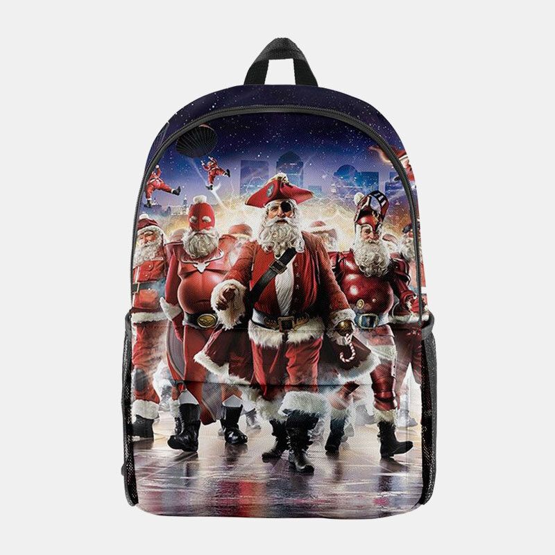 Femmes Noël Festif En Trois Dimensions Elk Père Noël Imprimer Casual Universal School Bag Sac À Dos