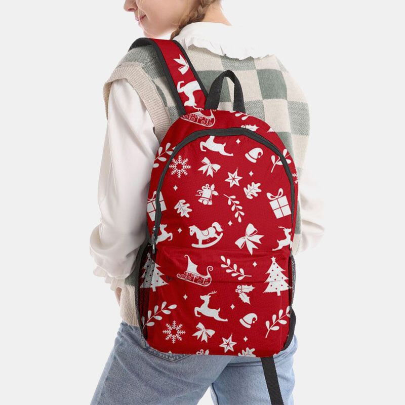 Femmes Noël Festif En Trois Dimensions Elk Père Noël Imprimer Casual Universal School Bag Sac À Dos