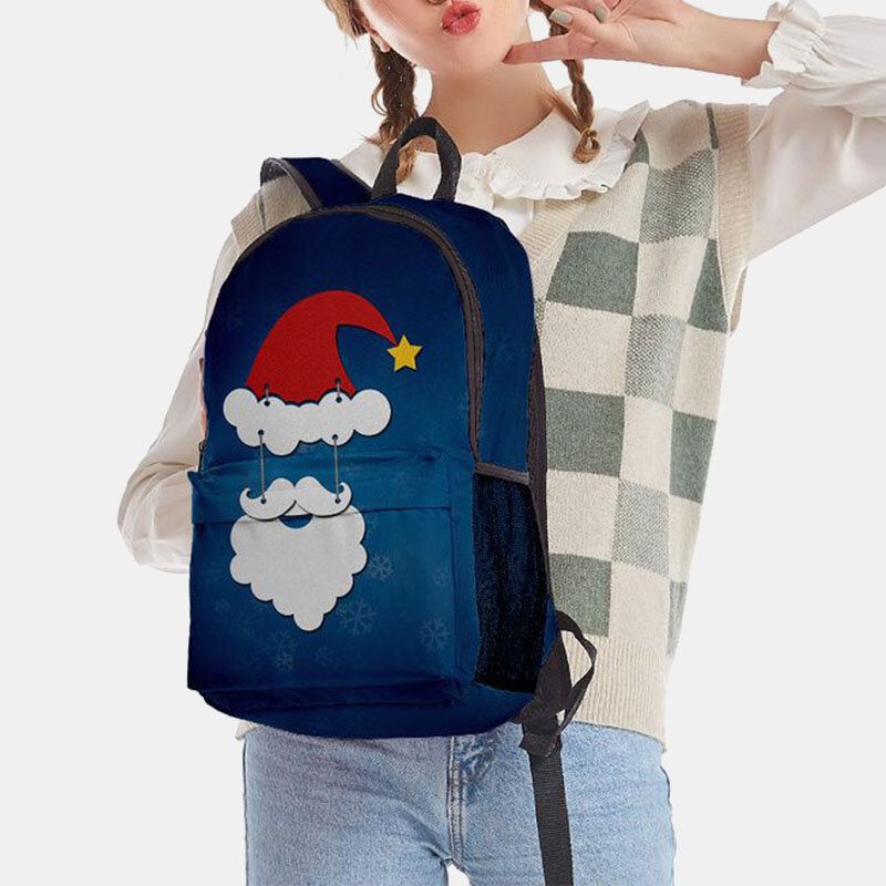 Femmes Noël Festif En Trois Dimensions Elk Père Noël Imprimer Casual Universal School Bag Sac À Dos