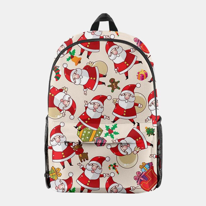 Femmes Noël Festif En Trois Dimensions Elk Père Noël Imprimer Casual Universal School Bag Sac À Dos