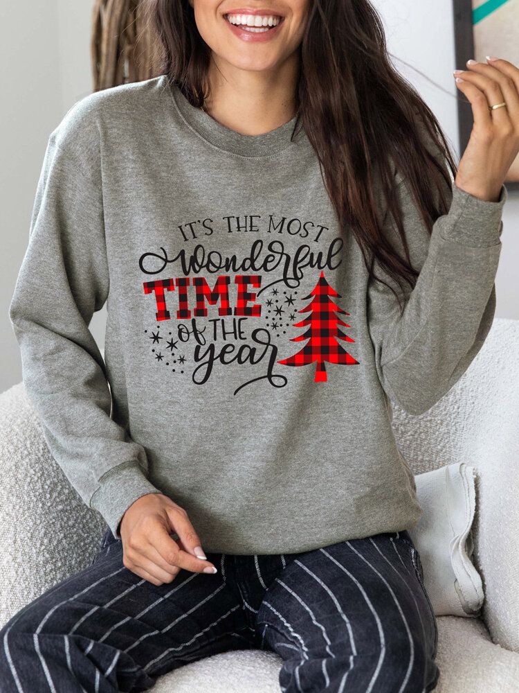 Femmes Noël Lettre Imprimer O-cou Goutte Épaule Lâche Pull Sweats