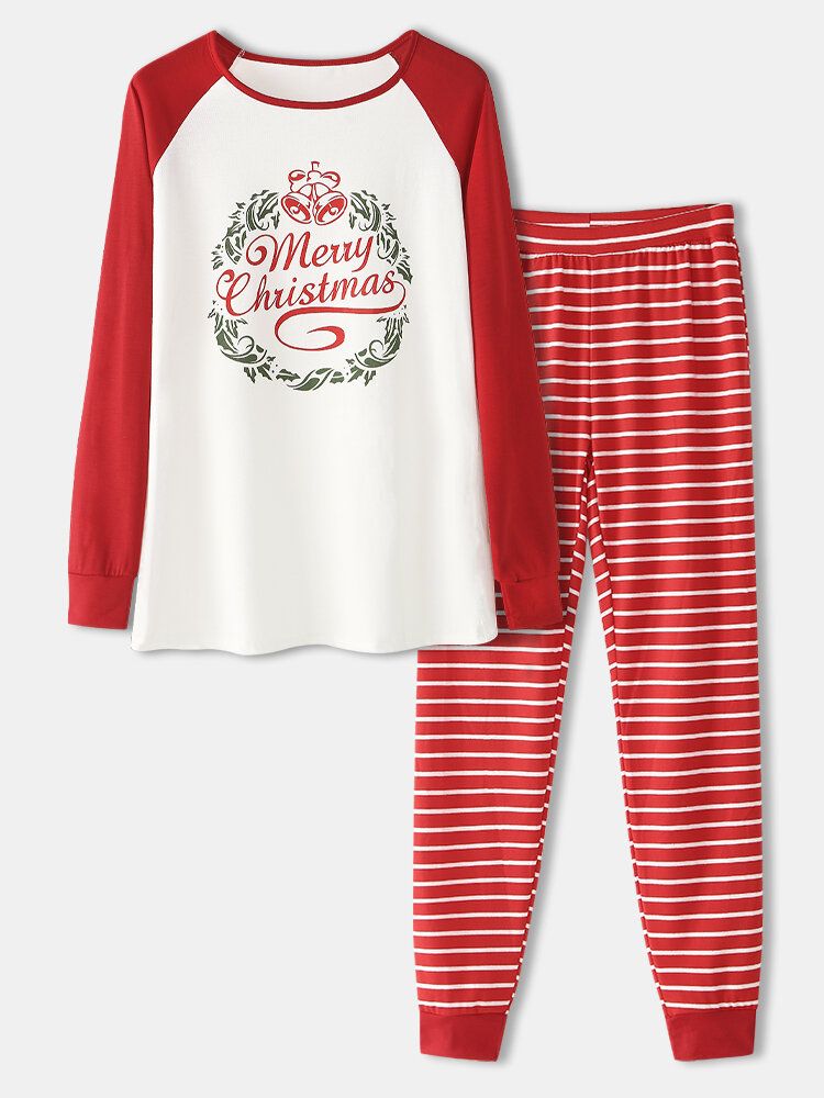 Femmes Noël Manches Raglan Manches Longues Pull Stripe Jogger Pantalon Cosy Home Deux Pièces Pyjama Ensemble