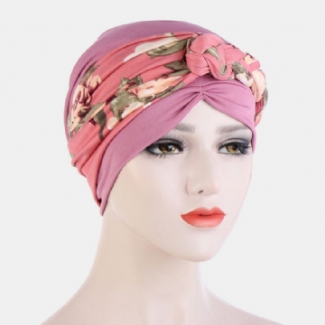 Femmes Noué Tresse Bonnet Chapeau Polyester Feuilles Florales Motif Léopard Imprimer Respirant Turban Chapeau