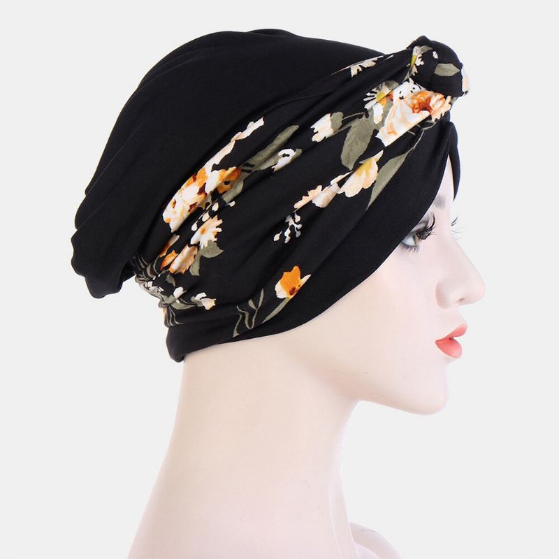 Femmes Noué Tresse Bonnet Chapeau Polyester Feuilles Florales Motif Léopard Imprimer Respirant Turban Chapeau