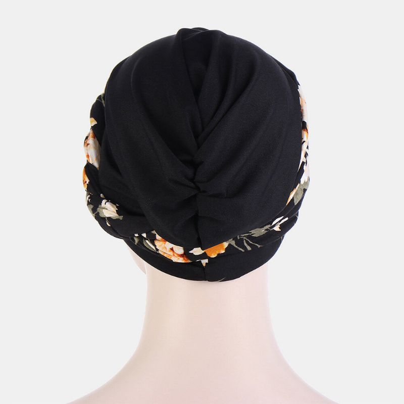 Femmes Noué Tresse Bonnet Chapeau Polyester Feuilles Florales Motif Léopard Imprimer Respirant Turban Chapeau