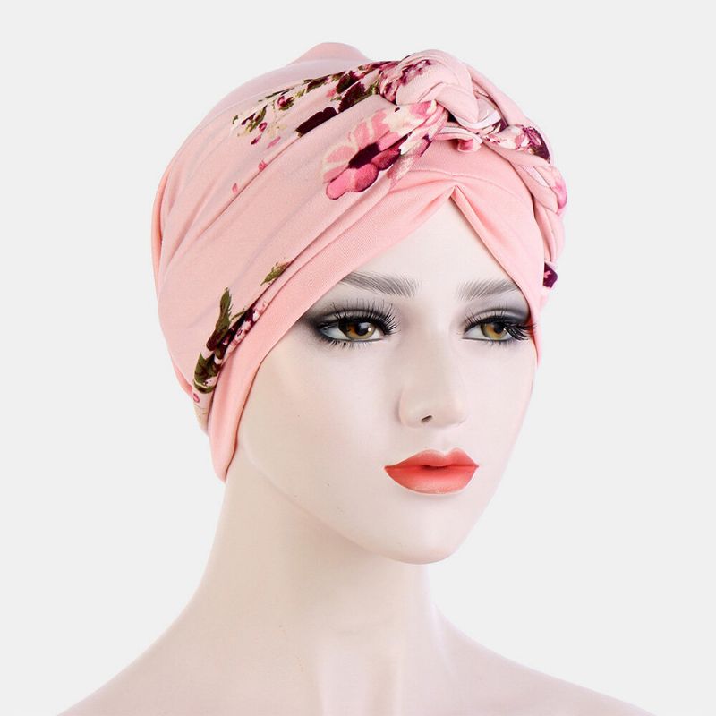 Femmes Noué Tresse Bonnet Chapeau Polyester Feuilles Florales Motif Léopard Imprimer Respirant Turban Chapeau