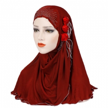 Femmes Nouveau Côté Soie De Glace Trois Glands De Fleurs Chapeau Arabe Écharpe Enveloppante Arabe Chapeau Turban