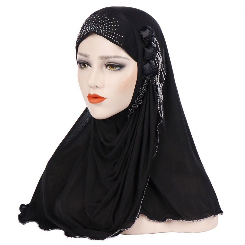 Femmes Nouveau Côté Soie De Glace Trois Glands De Fleurs Chapeau Arabe Écharpe Enveloppante Arabe Chapeau Turban