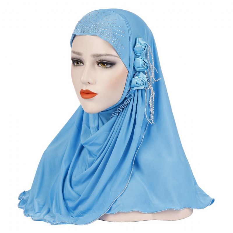 Femmes Nouveau Côté Soie De Glace Trois Glands De Fleurs Chapeau Arabe Écharpe Enveloppante Arabe Chapeau Turban