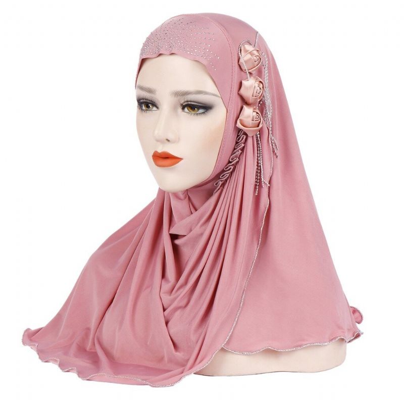 Femmes Nouveau Côté Soie De Glace Trois Glands De Fleurs Chapeau Arabe Écharpe Enveloppante Arabe Chapeau Turban