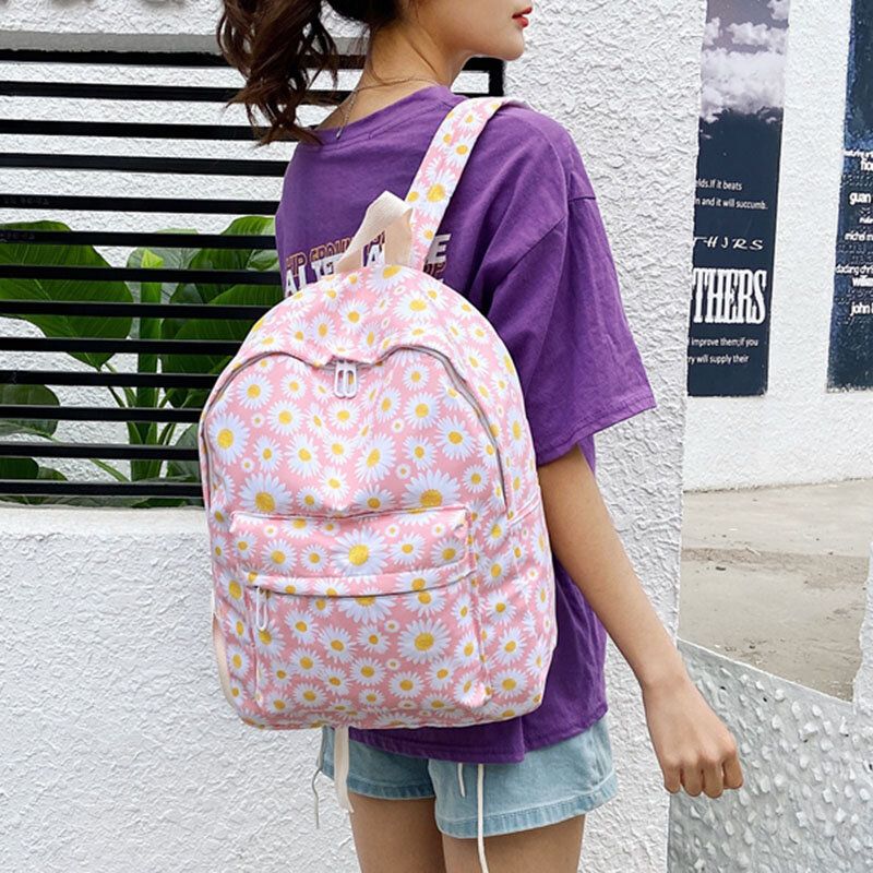 Femmes Nylon Daisy Casual Campus Backpack School Bag