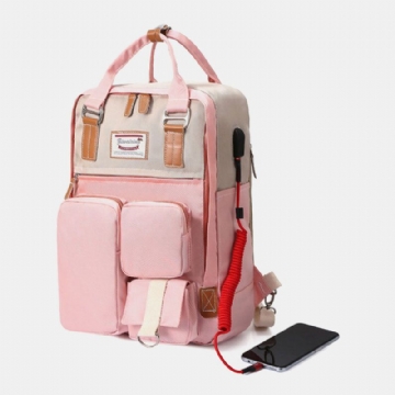 Femmes Nylon Usb Charge Multi-poches Grande Capacité Sac À Dos Casual Simple Étanche 14 Pouces Sac Pour Ordinateur Portable