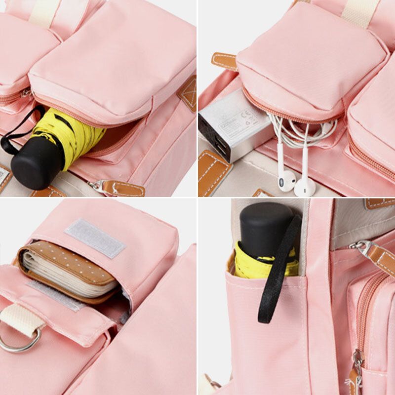 Femmes Nylon Usb Charge Multi-poches Grande Capacité Sac À Dos Casual Simple Étanche 14 Pouces Sac Pour Ordinateur Portable