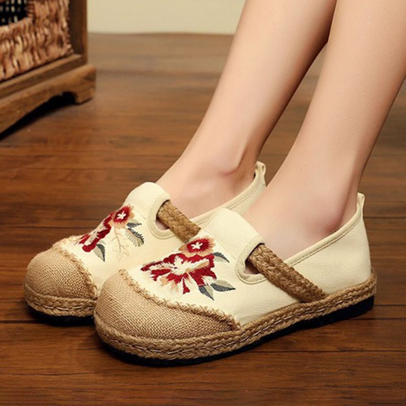 Femmes Old Peking Flowers Broderie Casual Espadrille Mocassins