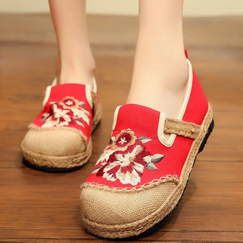 Femmes Old Peking Flowers Broderie Casual Espadrille Mocassins