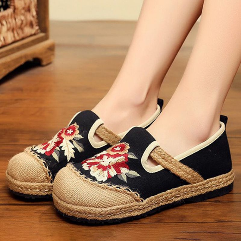 Femmes Old Peking Flowers Broderie Casual Espadrille Mocassins