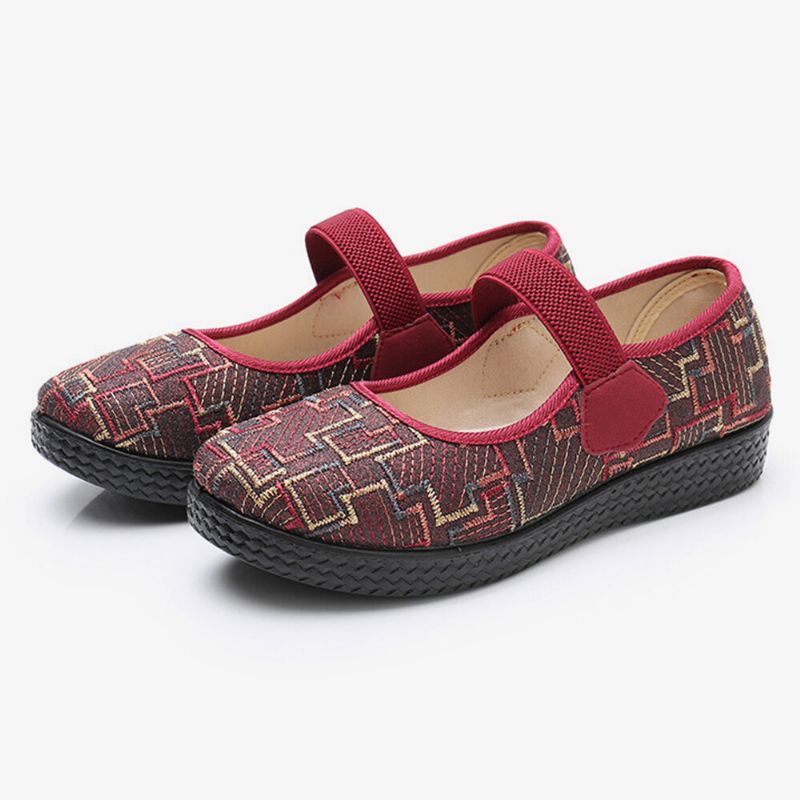 Femmes Old Peking Tissu Élastique Slip On Mocassins Résistants