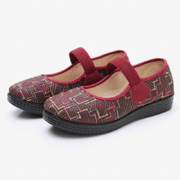 Femmes Old Peking Tissu Élastique Slip On Mocassins Résistants