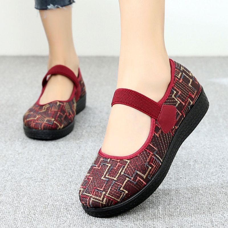 Femmes Old Peking Tissu Élastique Slip On Mocassins Résistants