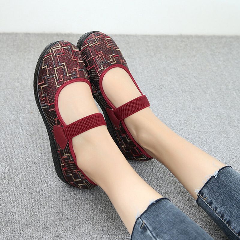 Femmes Old Peking Tissu Élastique Slip On Mocassins Résistants