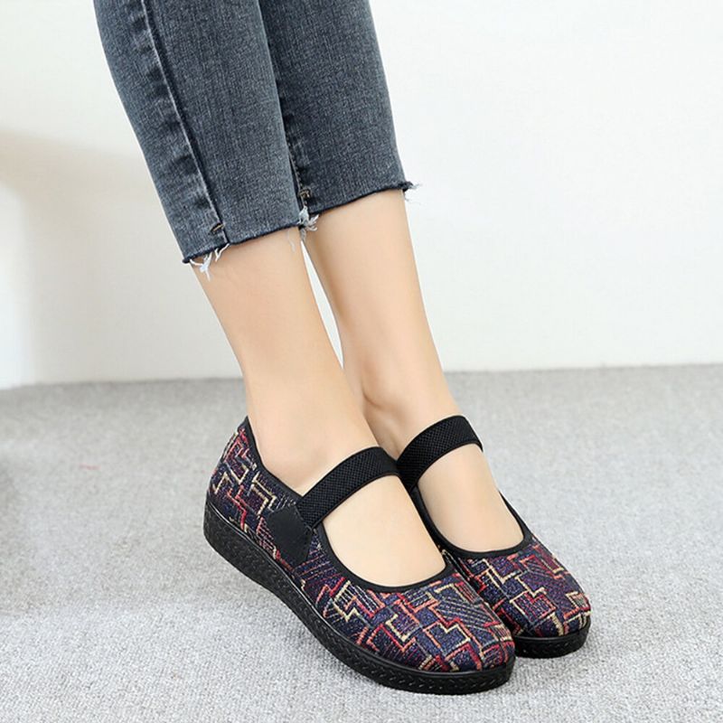 Femmes Old Peking Tissu Élastique Slip On Mocassins Résistants