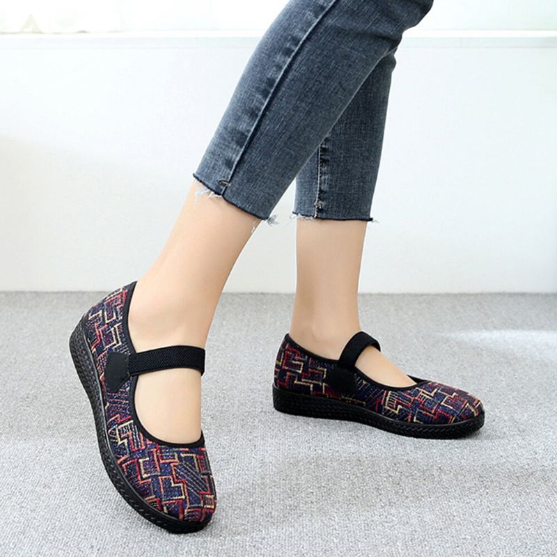 Femmes Old Peking Tissu Élastique Slip On Mocassins Résistants