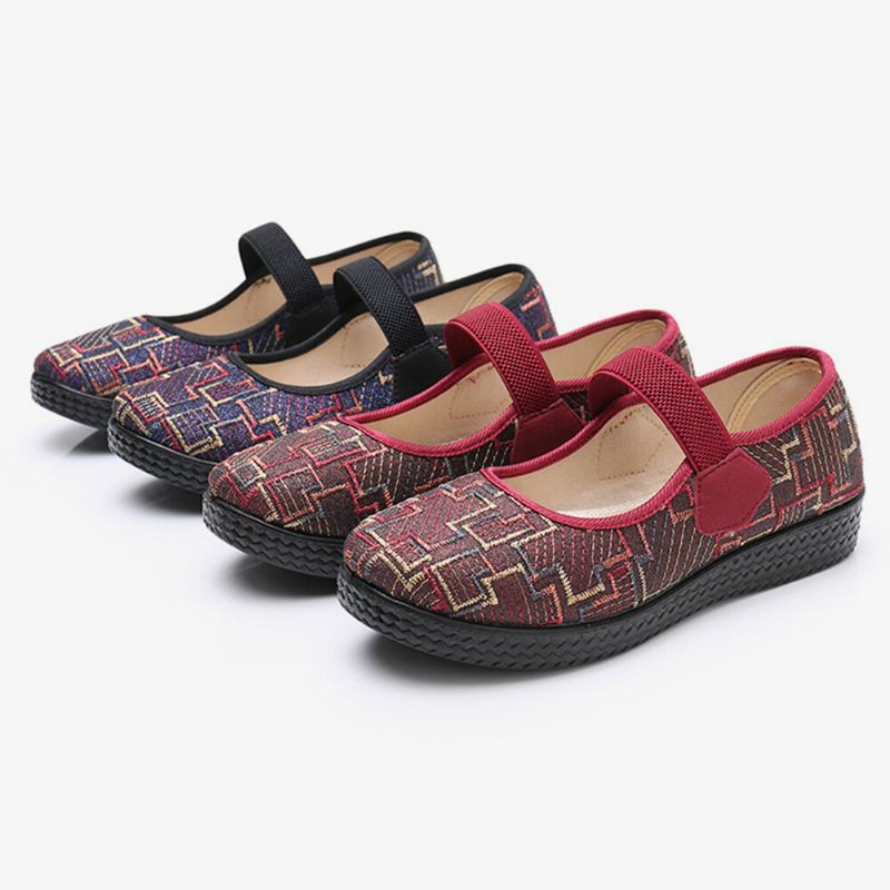 Femmes Old Peking Tissu Élastique Slip On Mocassins Résistants