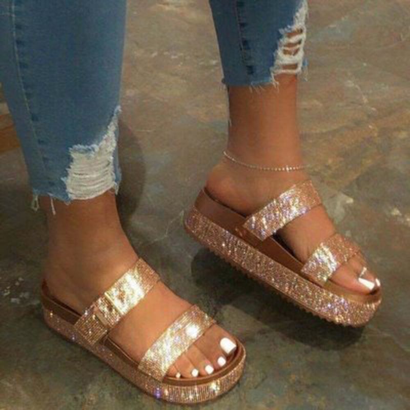 Femmes Open Toe Rhinestoen Comfy Party Platform Sandals