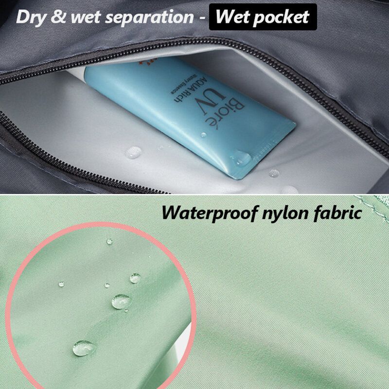 Femmes Oxford Dry Wet Séparation Gym Sac Évolutif Pliable Conception Sac À Bandoulière Grande Capacité Sangle Fixe Étanche Portable Sac De Voyage