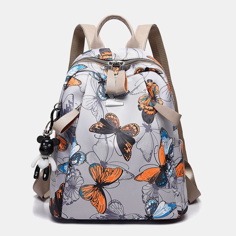 Femmes Oxford Papillon Plume Motif Grande Capacité Casque Trou Étanche Anti-vol Casual Sac À Dos