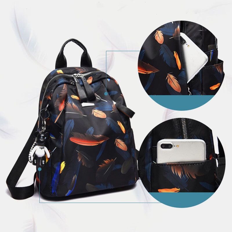 Femmes Oxford Papillon Plume Motif Grande Capacité Casque Trou Étanche Anti-vol Casual Sac À Dos