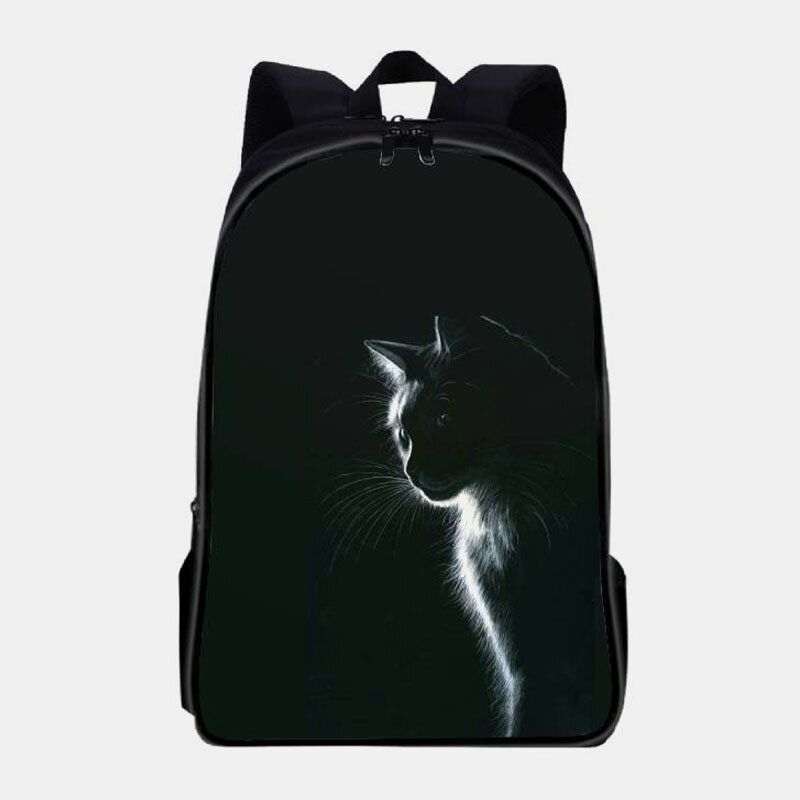 Femmes Oxford Tissu Décontracté Mignon Chat Noir Vue Arrière Et Lune Impression Sac D'école Sac À Dos