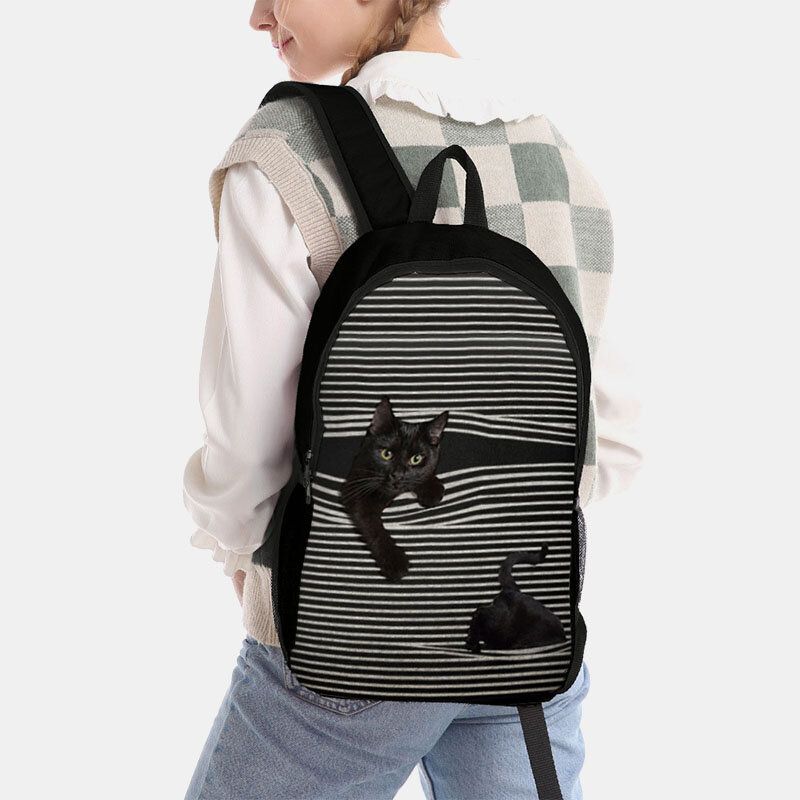 Femmes Oxford Tissu Grande Capacité Dessin Animé Chat Rayure Motif Impression Sac À Dos