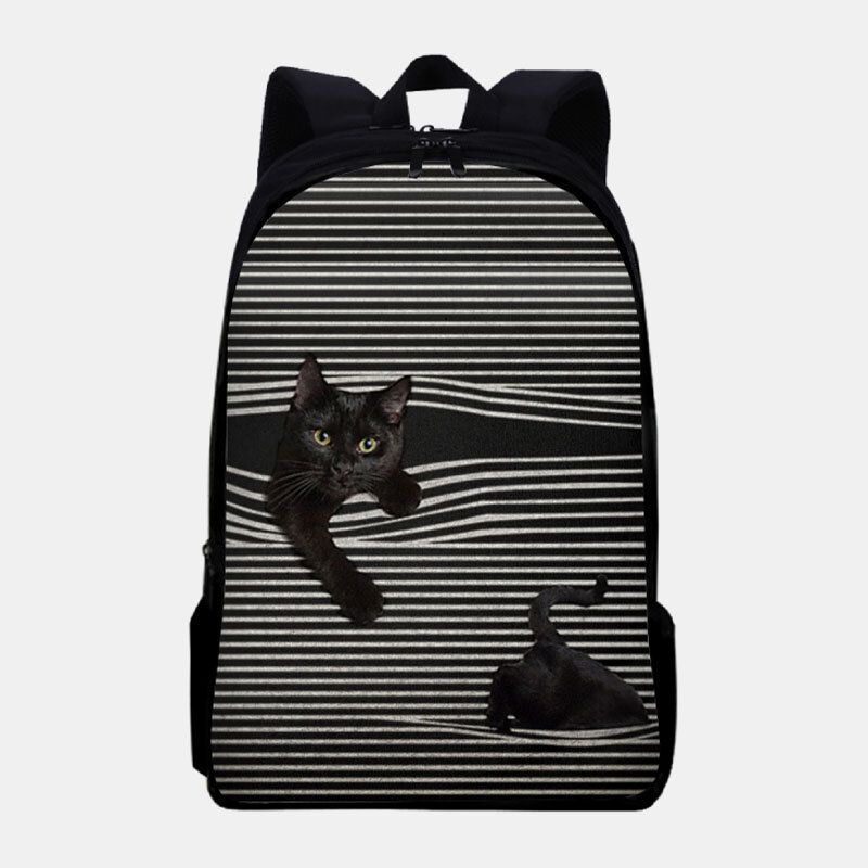 Femmes Oxford Tissu Grande Capacité Dessin Animé Chat Rayure Motif Impression Sac À Dos