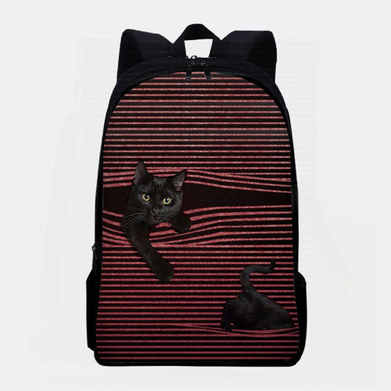 Femmes Oxford Tissu Grande Capacité Dessin Animé Chat Rayure Motif Impression Sac À Dos