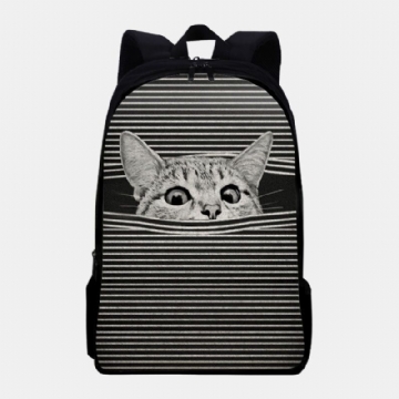 Femmes Oxford Tissu Grande Capacité Dessin Animé Chat Rayure Motif Impression Sac À Dos