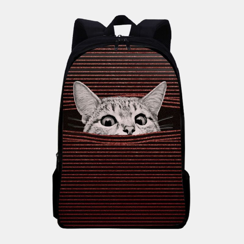 Femmes Oxford Tissu Grande Capacité Dessin Animé Chat Rayure Motif Impression Sac À Dos