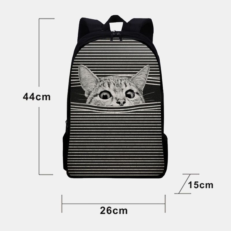 Femmes Oxford Tissu Grande Capacité Dessin Animé Chat Rayure Motif Impression Sac À Dos