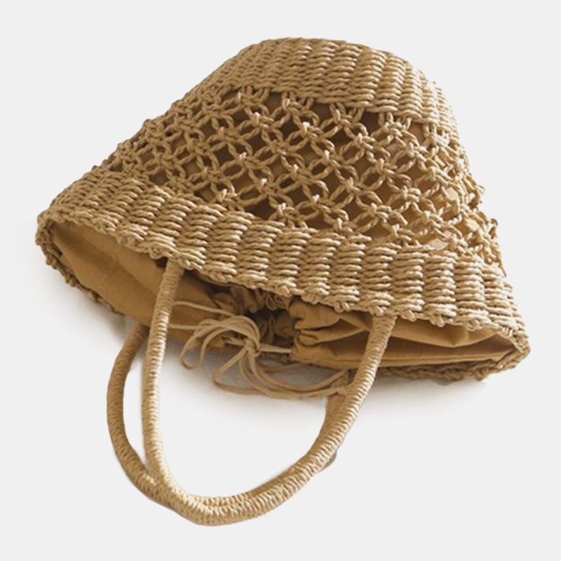 Femmes Paille Creuse Rétro Fait Main Papier Chaîne Cylindrique Sac Plage Sac Sac À Main