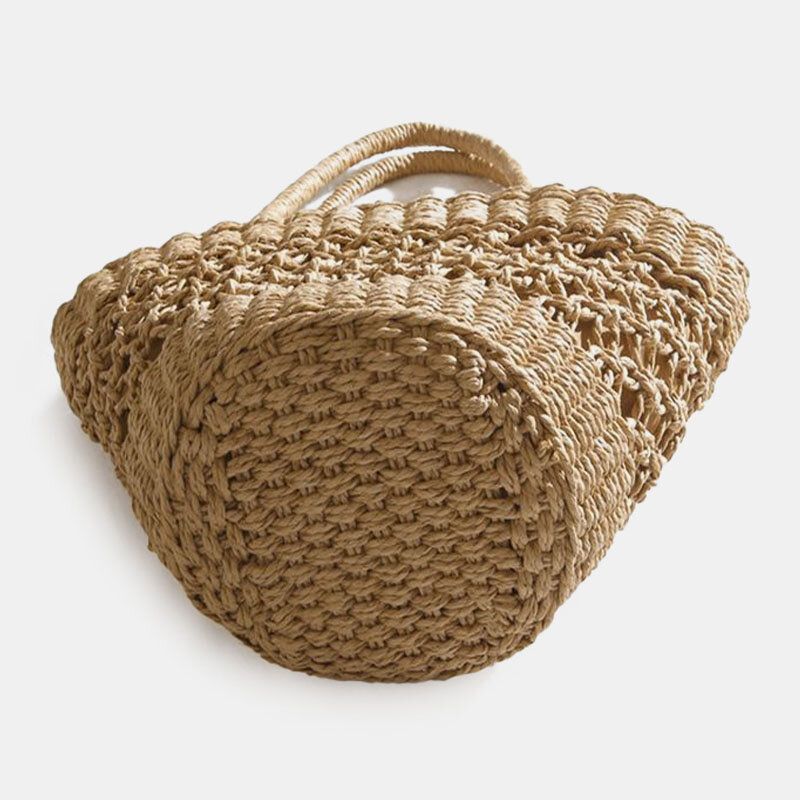 Femmes Paille Creuse Rétro Fait Main Papier Chaîne Cylindrique Sac Plage Sac Sac À Main