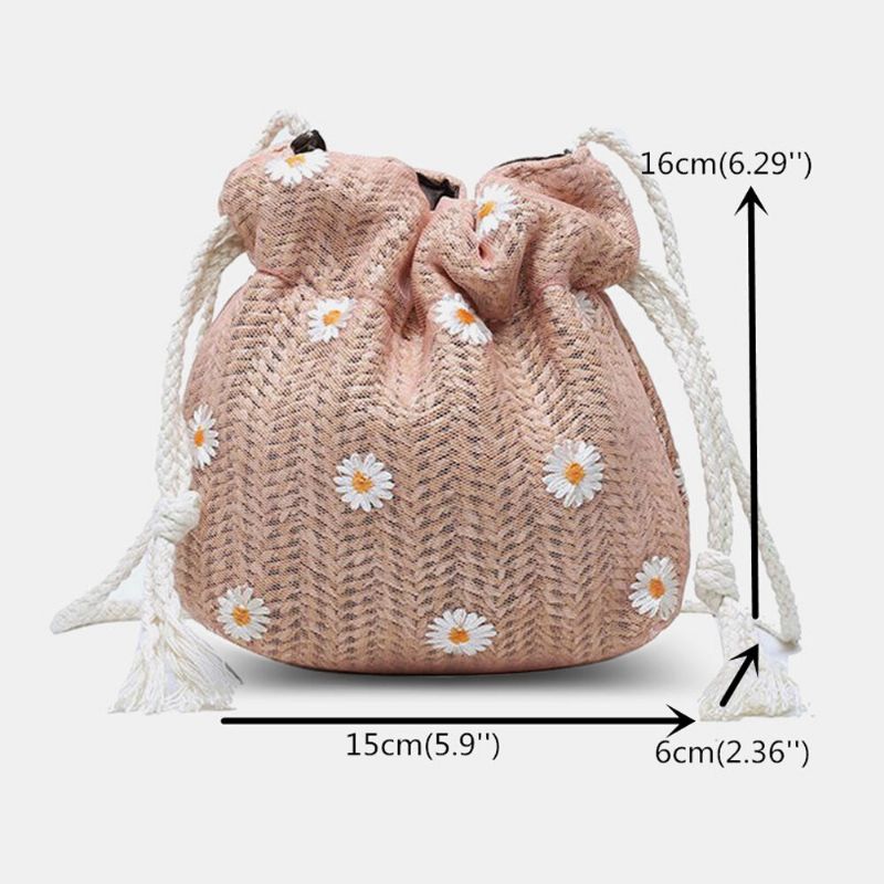 Femmes Paille Daisy Tournesol Motif Imprimer Casual Chaîne Dentelle Sac Plage Sac Seau Sac Bandoulière Sac À Main