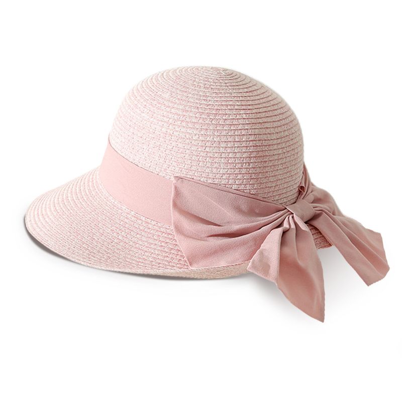 Femmes Paille Loisirs Vacances Polyvalent Respirant Ombre Grand Arc Chapeau De Paille Tour Plage Seau Cap