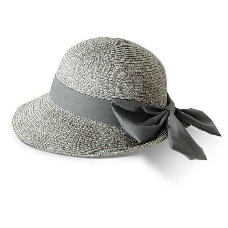 Femmes Paille Loisirs Vacances Polyvalent Respirant Ombre Grand Arc Chapeau De Paille Tour Plage Seau Cap