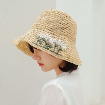 Femmes Paille Loisirs Vacances Polyvalent Respirant Ombre Tissé À La Main Crochet Chapeau De Paille Tour Plage Seau Casquette