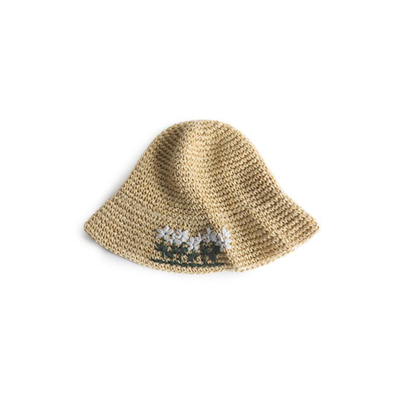 Femmes Paille Loisirs Vacances Polyvalent Respirant Ombre Tissé À La Main Crochet Chapeau De Paille Tour Plage Seau Casquette