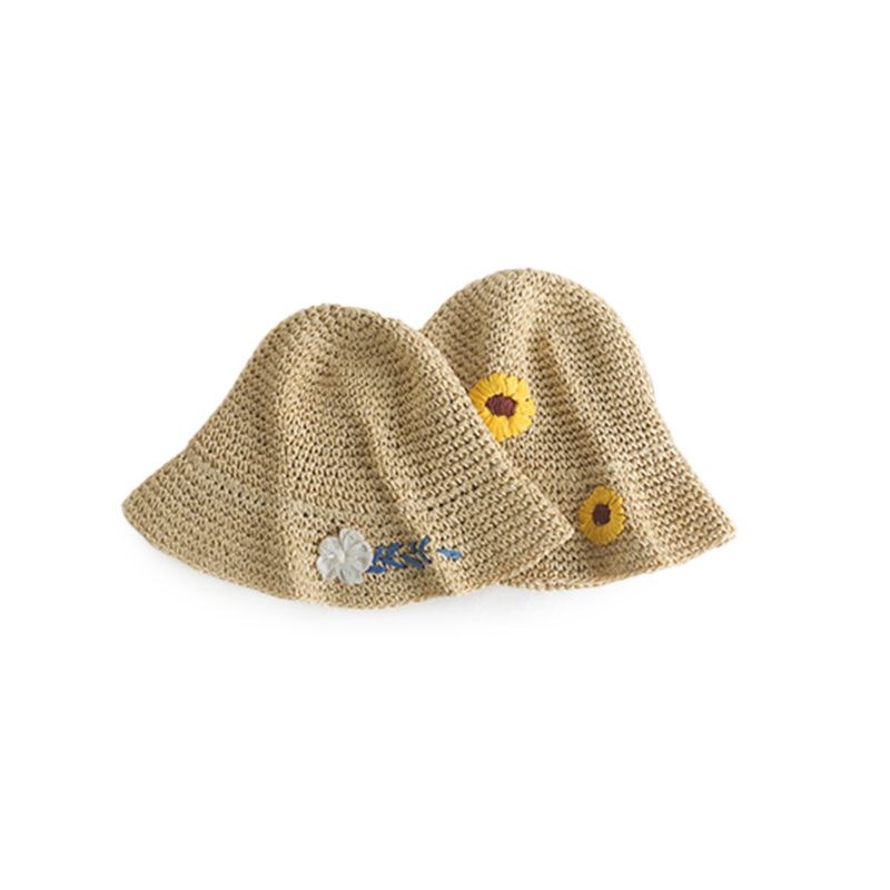 Femmes Paille Loisirs Vacances Polyvalent Respirant Ombre Tissé À La Main Crochet Chapeau De Paille Tour Plage Seau Casquette