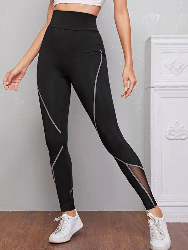 Femmes Patch Line Imprimer Taille Élastique Bodycon Sport Casual Leggings