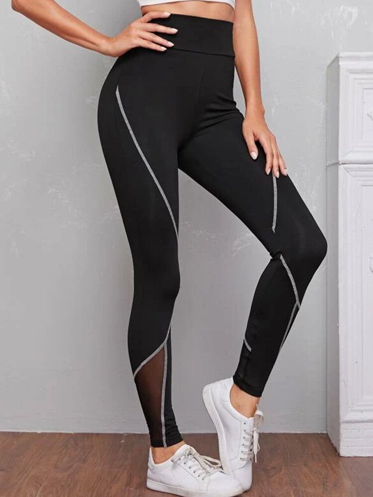 Femmes Patch Line Imprimer Taille Élastique Bodycon Sport Casual Leggings