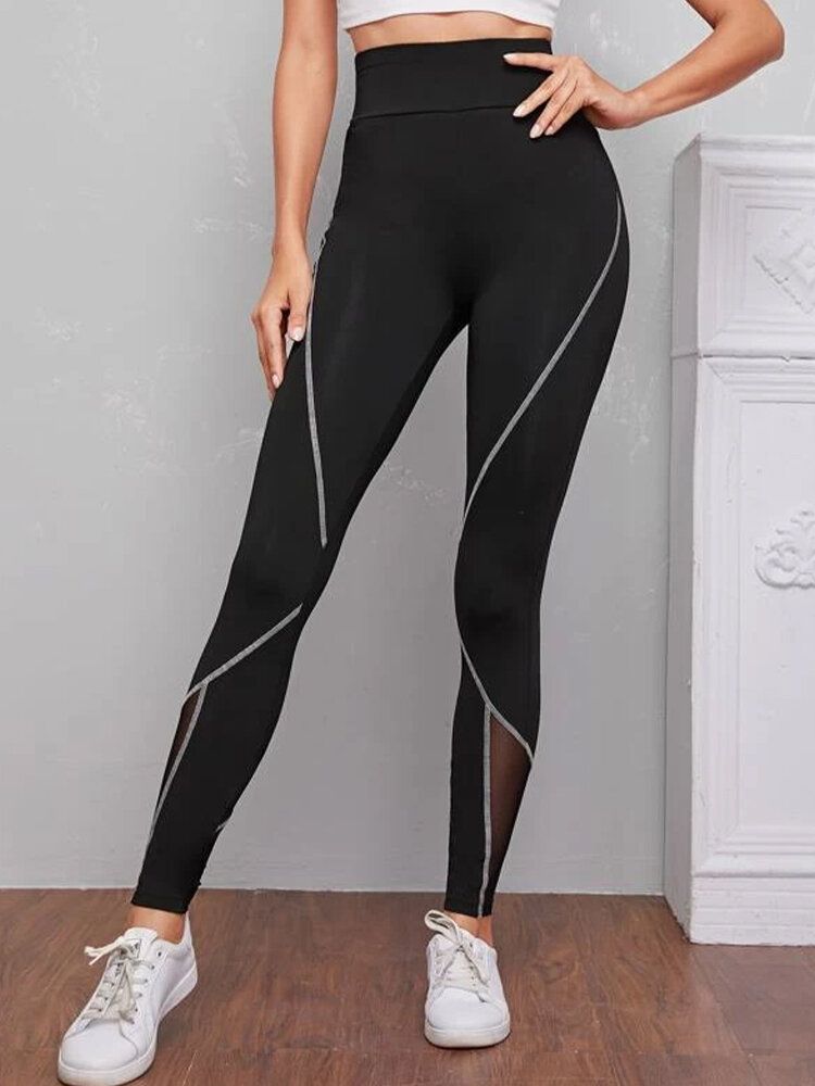 Femmes Patch Line Imprimer Taille Élastique Bodycon Sport Casual Leggings