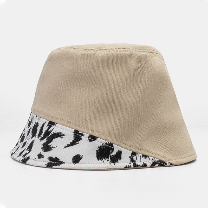 Femmes Patchwork Motif Léopard Imprimé Chapeau De Soleil Coton Mode Tout-match Crème Solaire Seau Chapeau